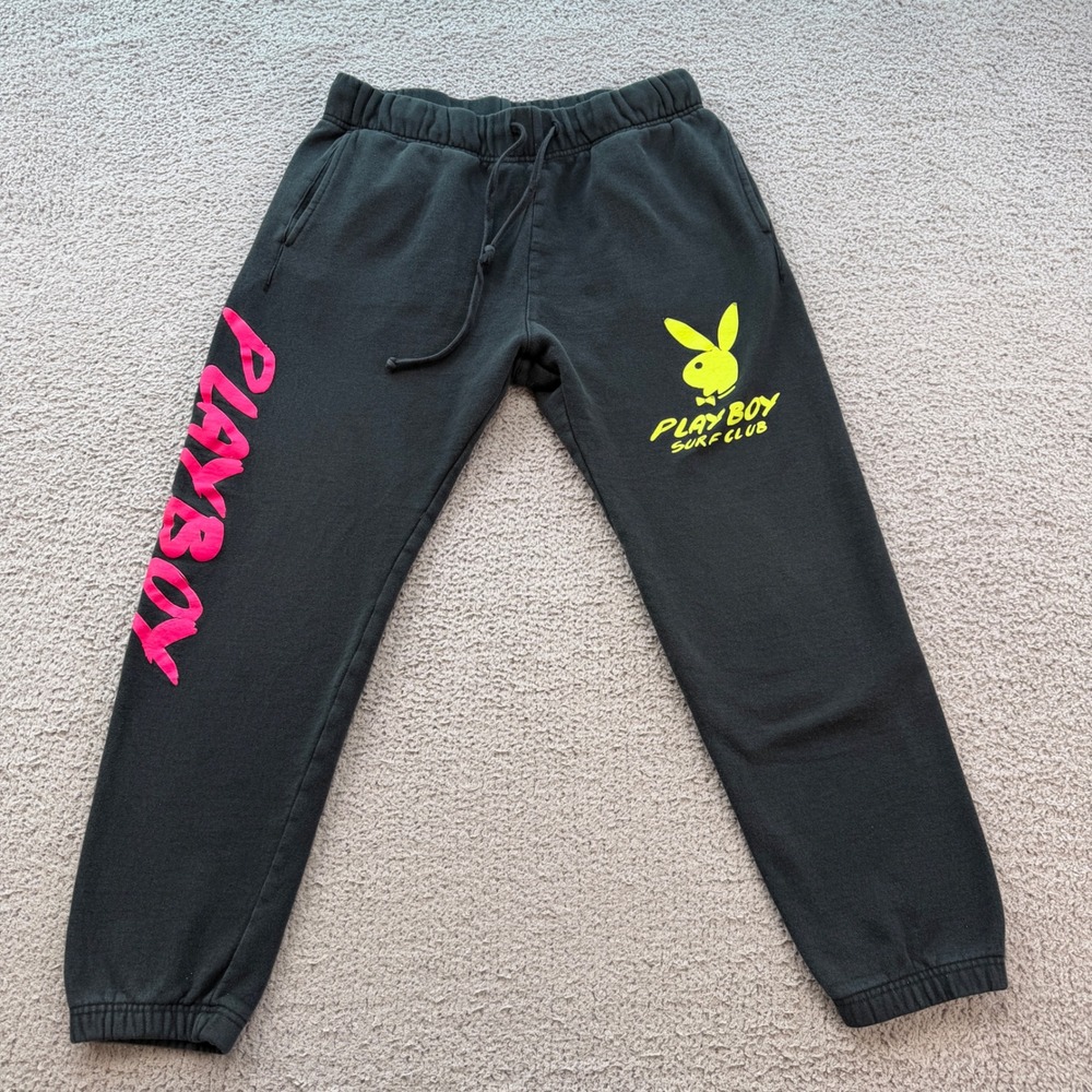 Playboy by PacSun Mens Black Surf Club Neon Graphic Jogger Sweatpants Size M